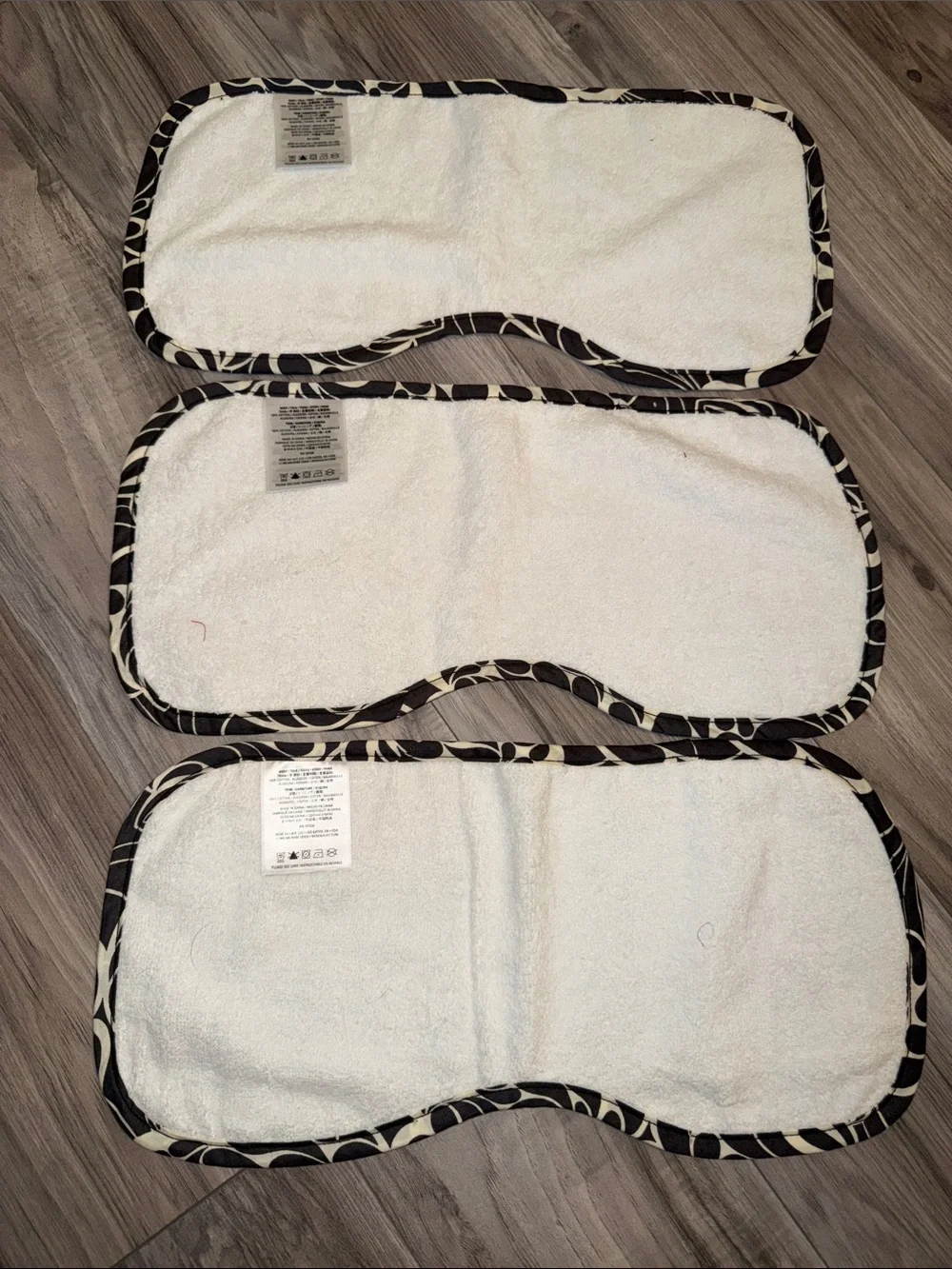 Bebe au Lait Cream Burp Cloths with Brown Patterned Trim - Set of 3
